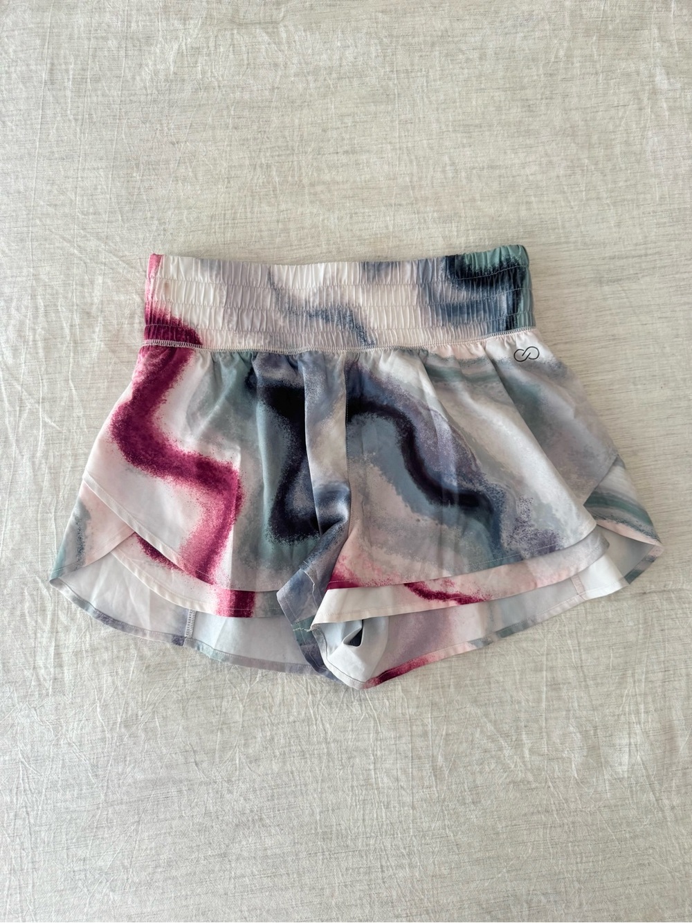 Calia Womens Watercolor Print Running Athletic Activewear Shorts High Waist